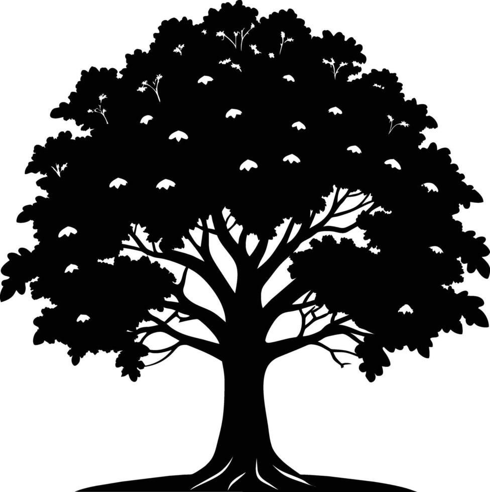 A oak tree with roots silhouette black vector