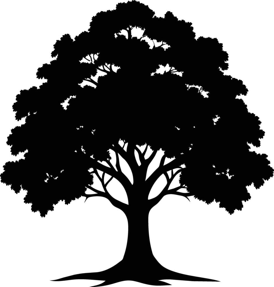 A oak tree with roots silhouette black vector