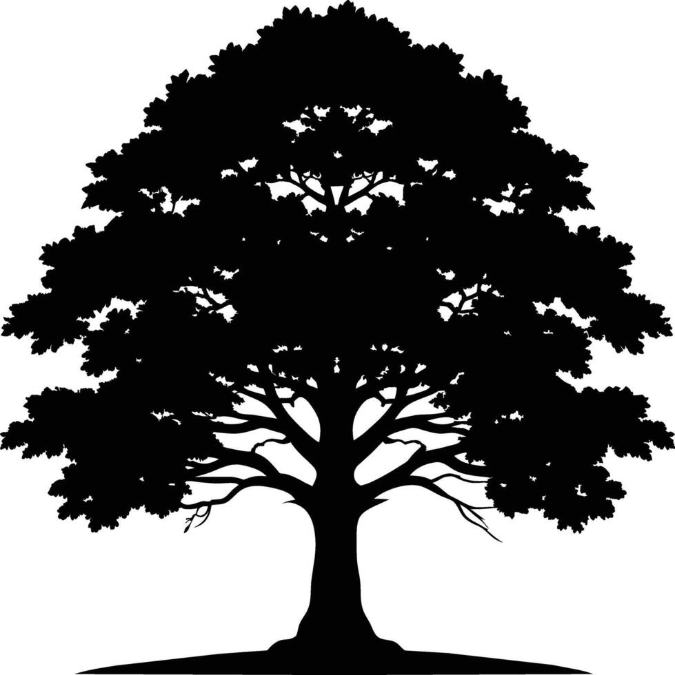 A oak tree with roots silhouette black vector