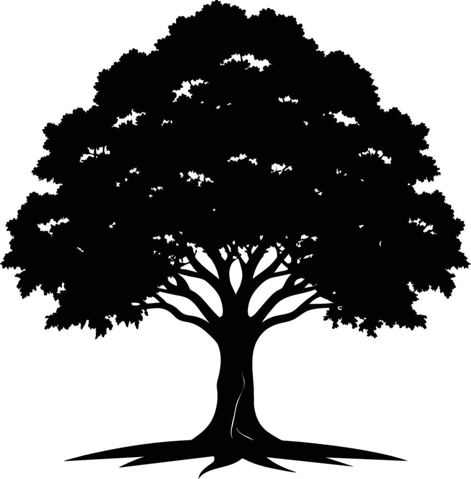 A oak tree with roots silhouette black vector