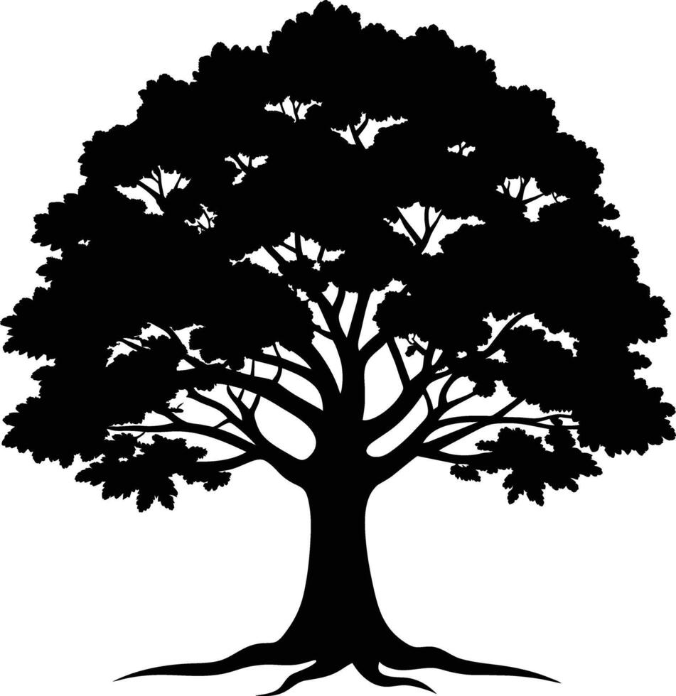 A oak tree with roots silhouette black vector