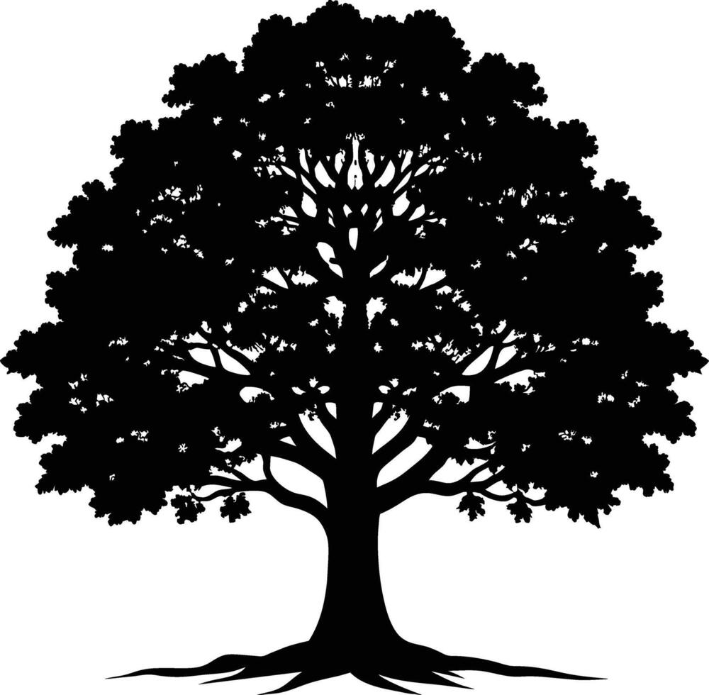 A oak tree with roots silhouette black vector