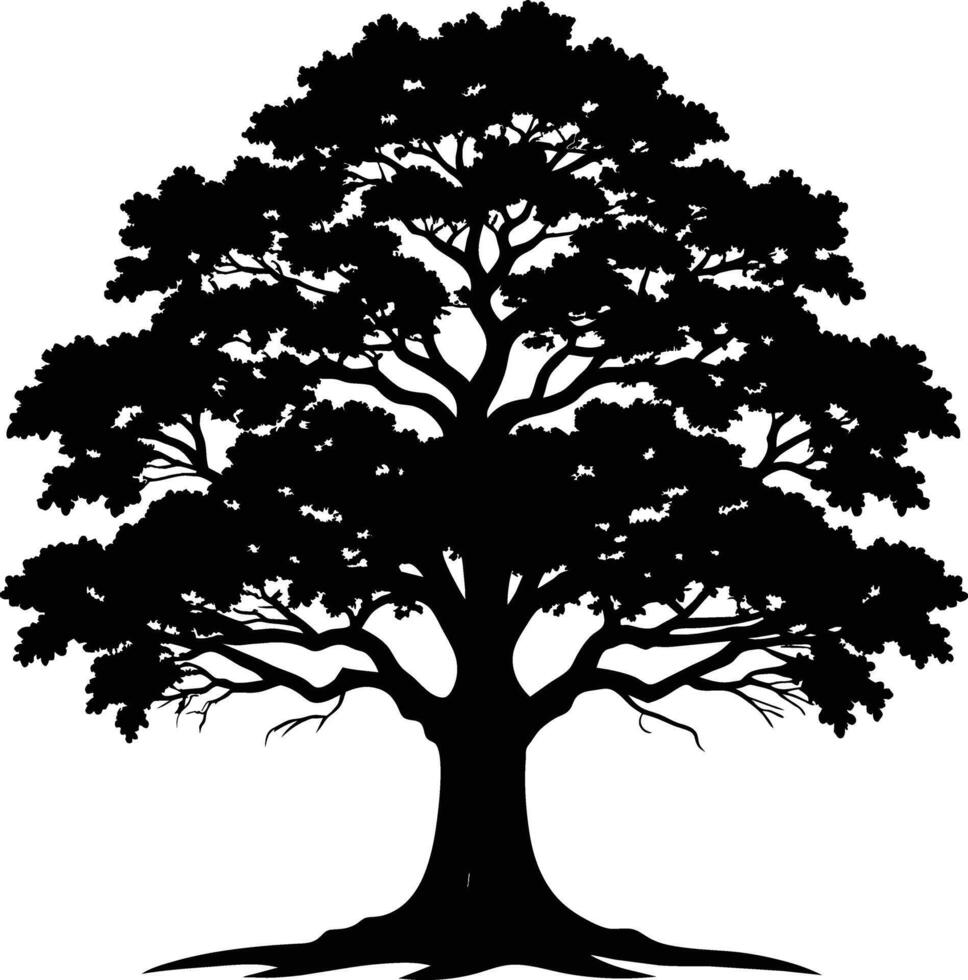 A oak tree with roots silhouette black vector