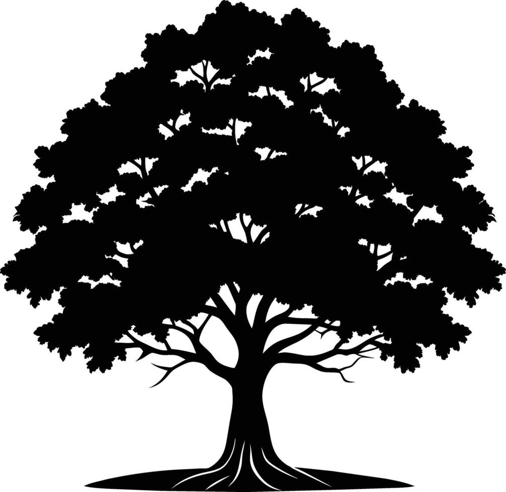 A oak tree with roots silhouette black vector