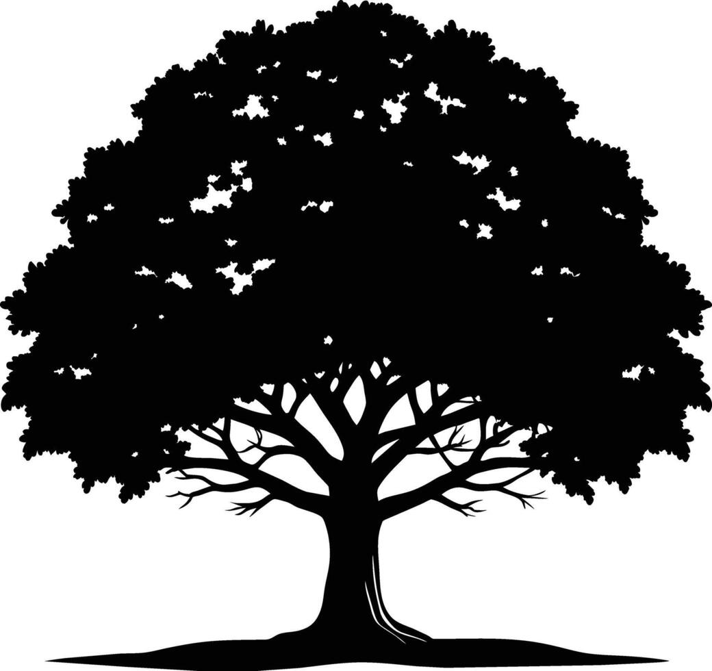 A oak tree with roots silhouette black vector
