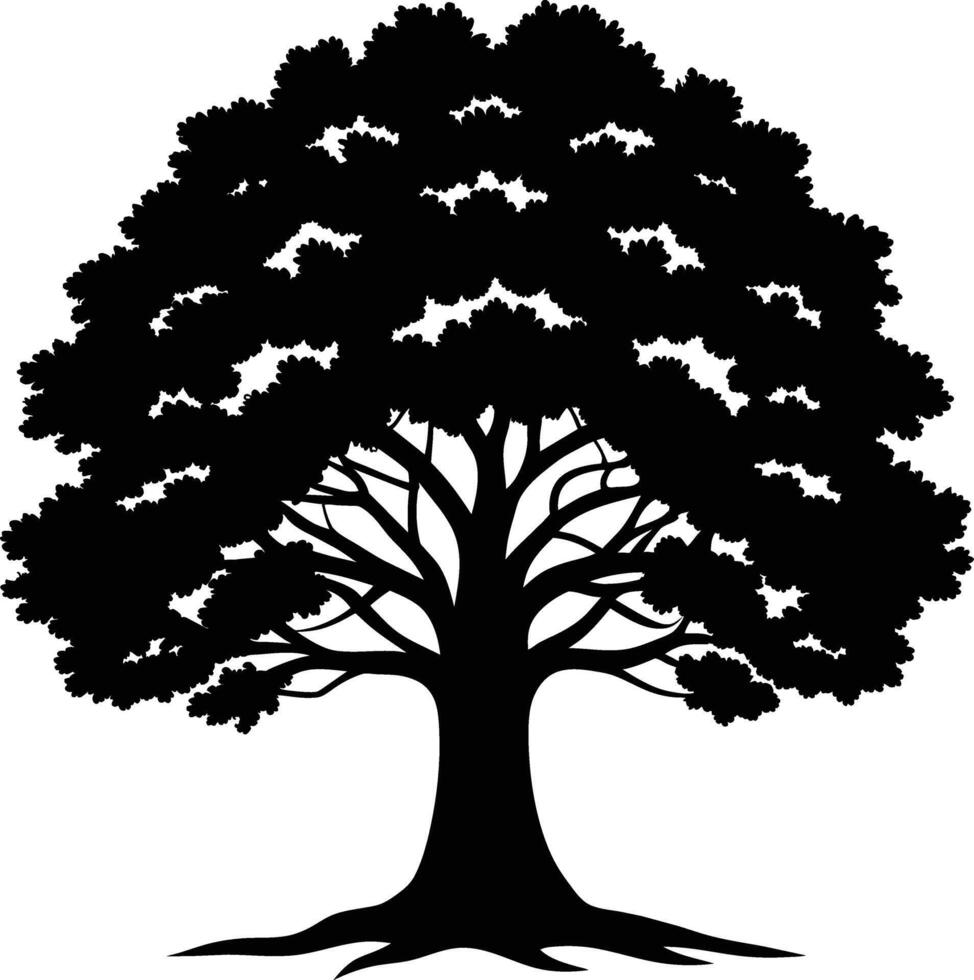 A oak tree with roots silhouette black vector