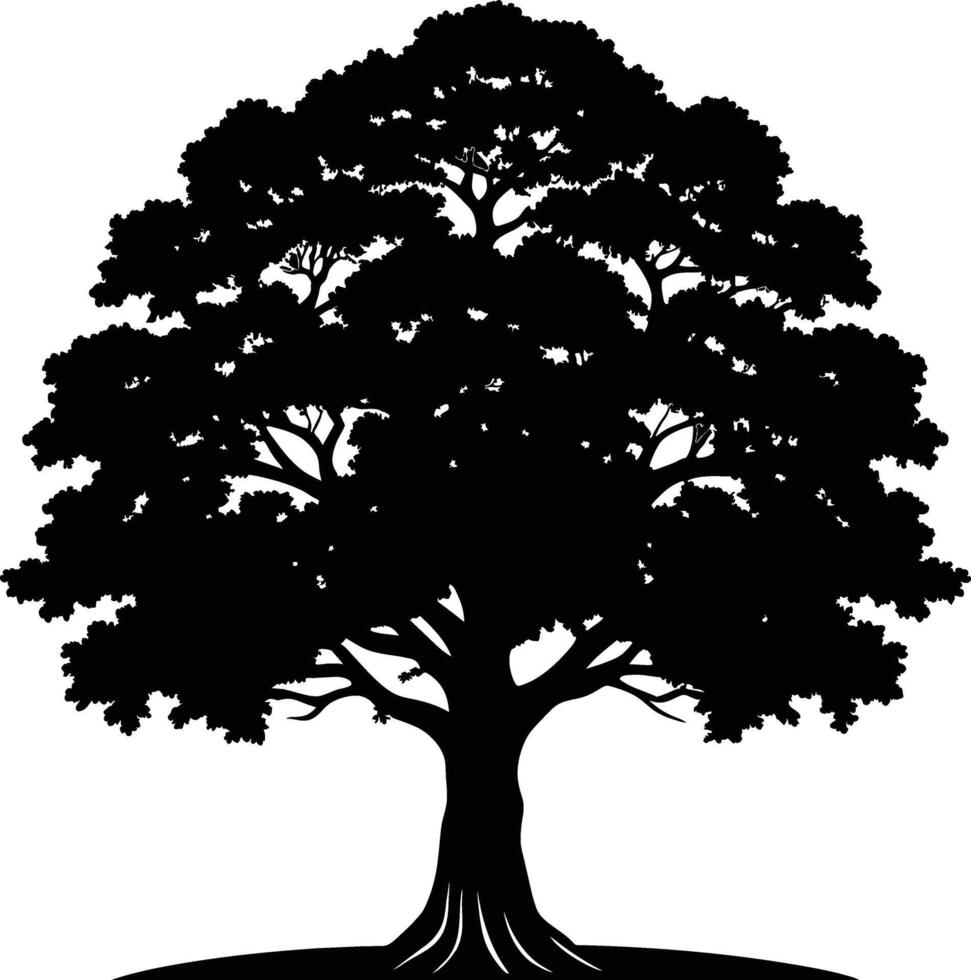 A oak tree with roots silhouette black vector