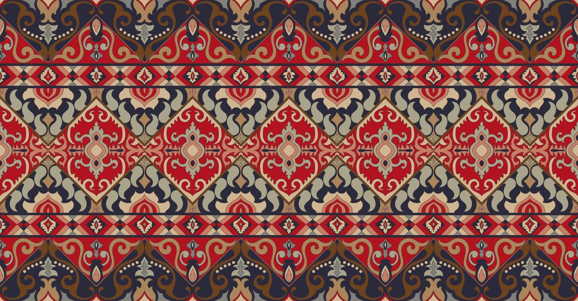 abstract pattern of fire red ethnic tribe seamless fabric pattern carpet border vector