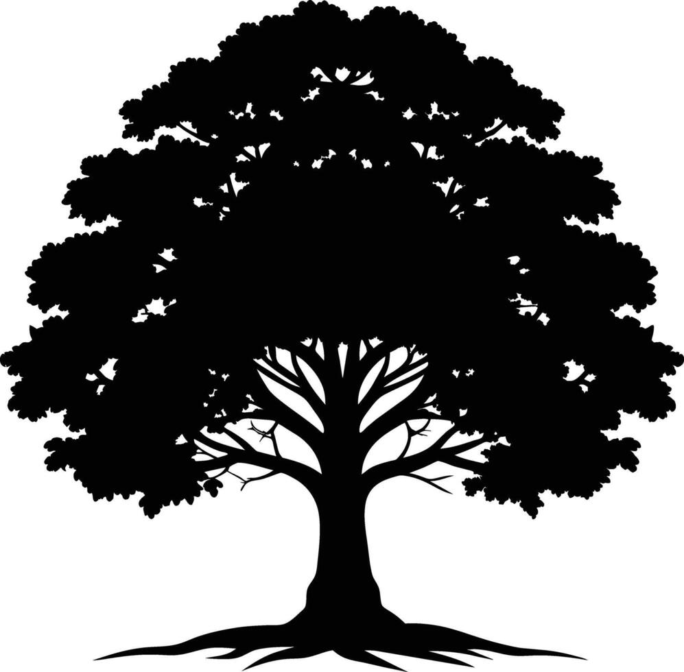 A oak tree with roots silhouette black vector