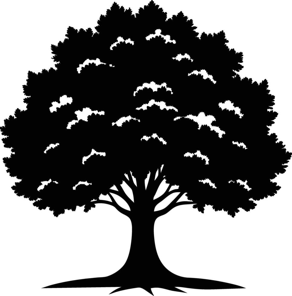 A oak tree with roots silhouette black vector