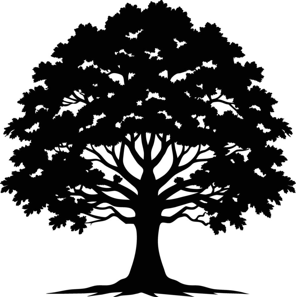 A oak tree with roots silhouette black vector