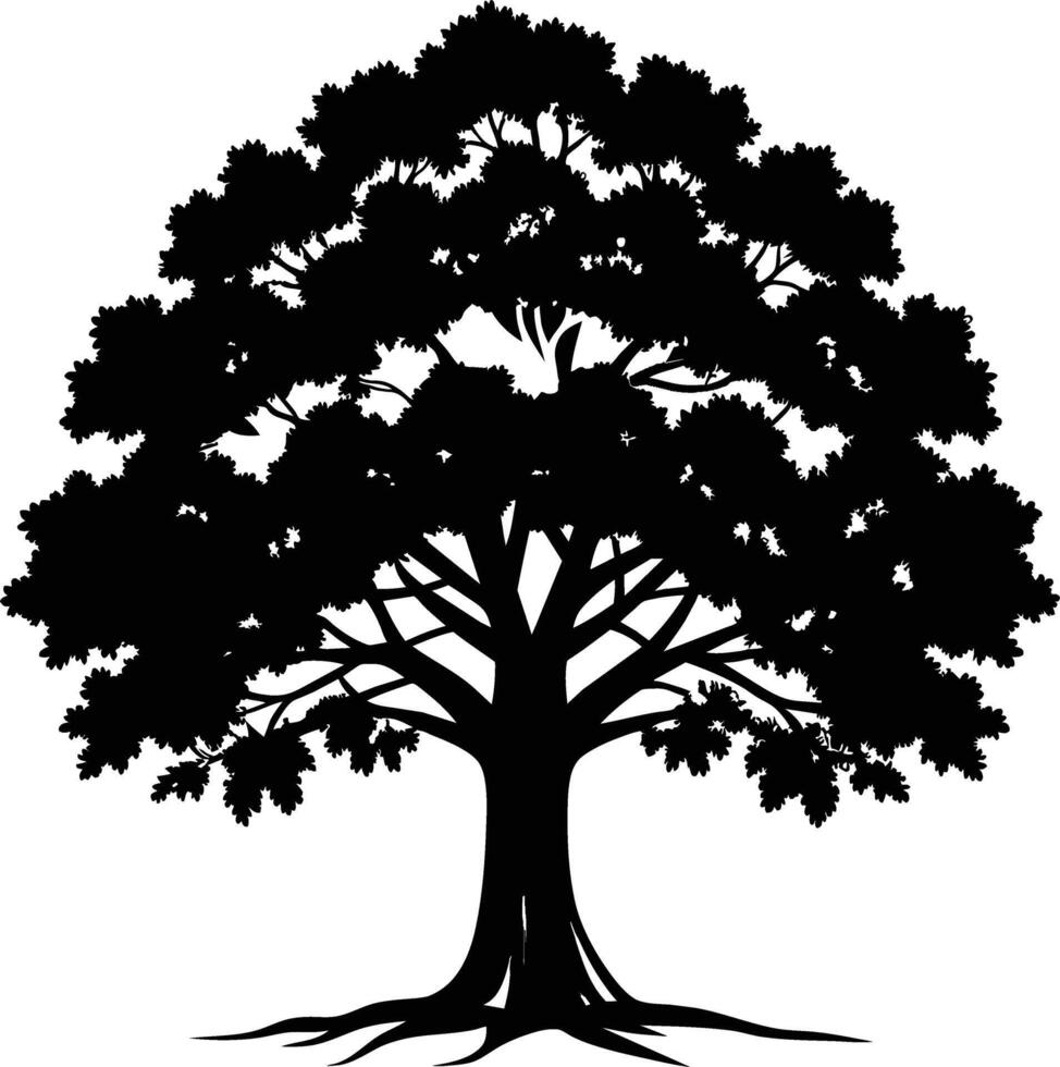 A oak tree with roots silhouette black vector