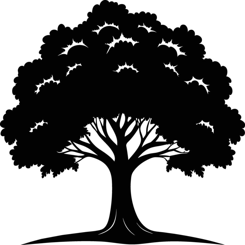 A oak tree with roots silhouette black vector