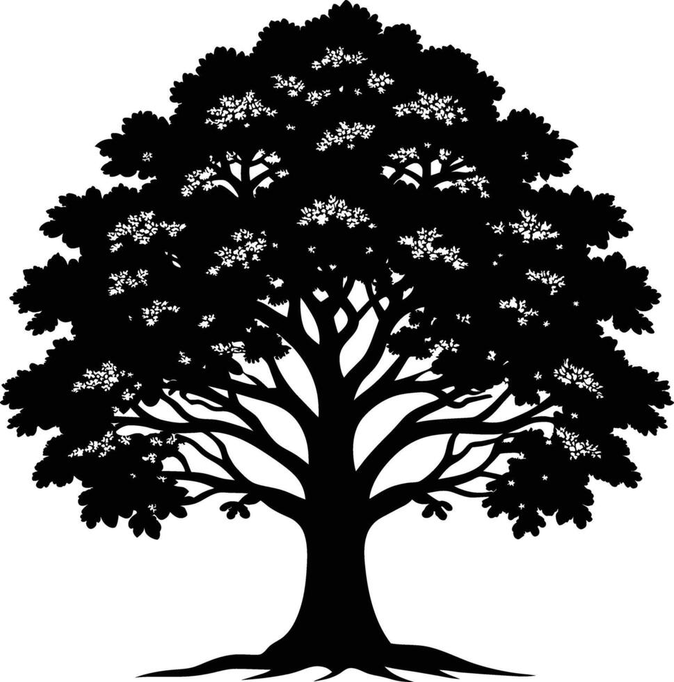 A oak tree with roots silhouette black vector