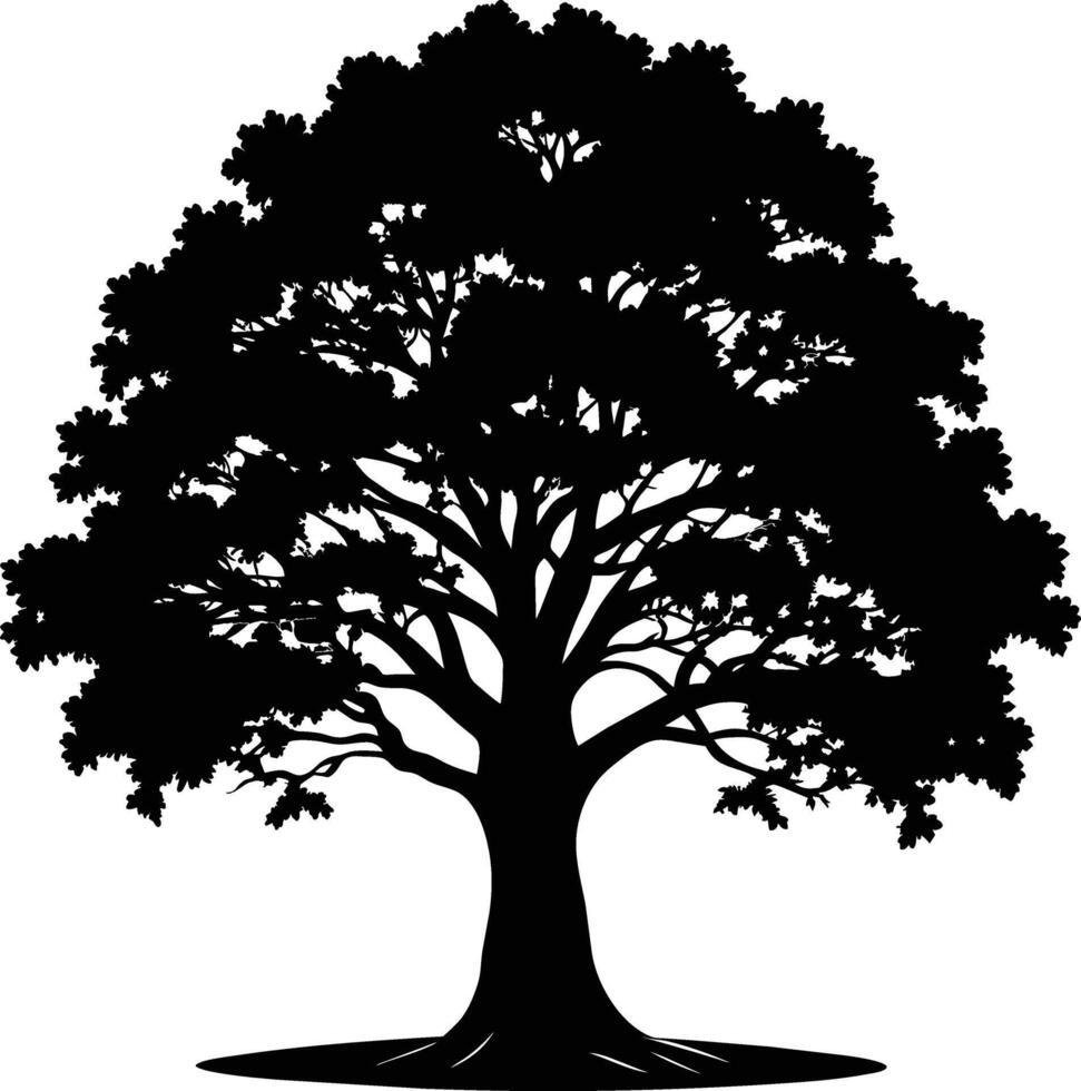 A oak tree with roots silhouette black vector