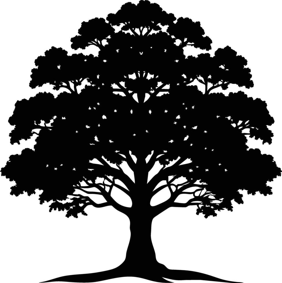 A oak tree with roots silhouette black vector