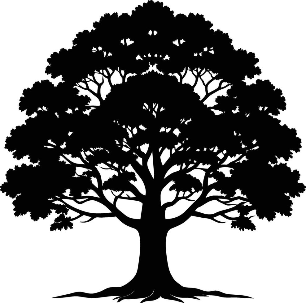 A oak tree with roots silhouette black vector