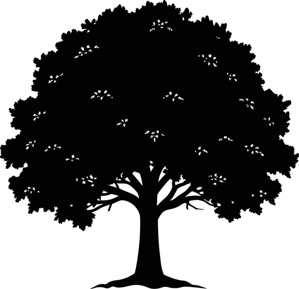 A oak tree with roots silhouette black vector