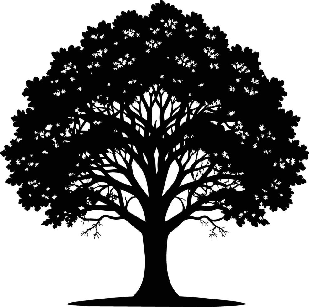 A oak tree with roots silhouette black vector