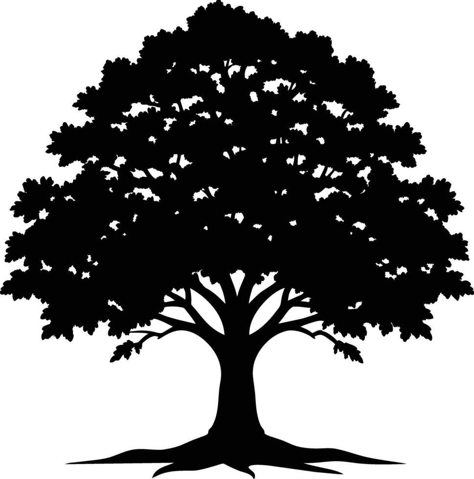 A oak tree with roots silhouette black vector