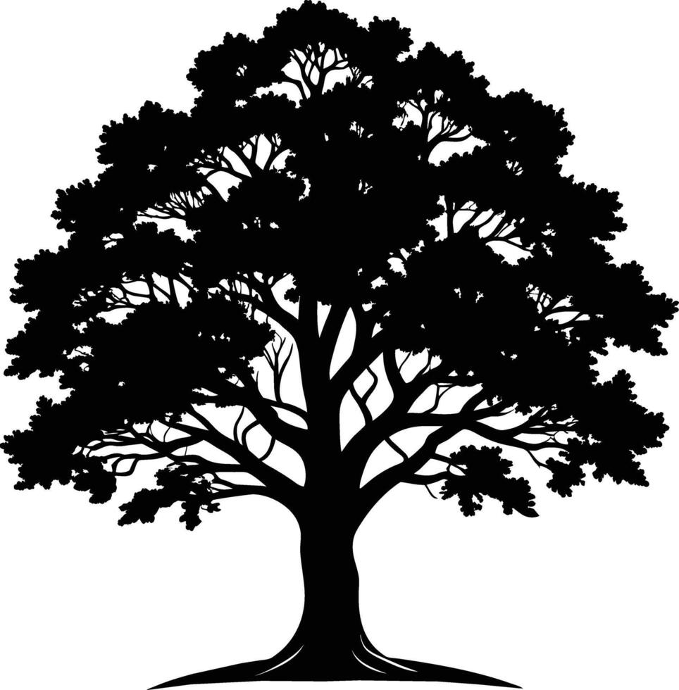A oak tree with roots silhouette black vector