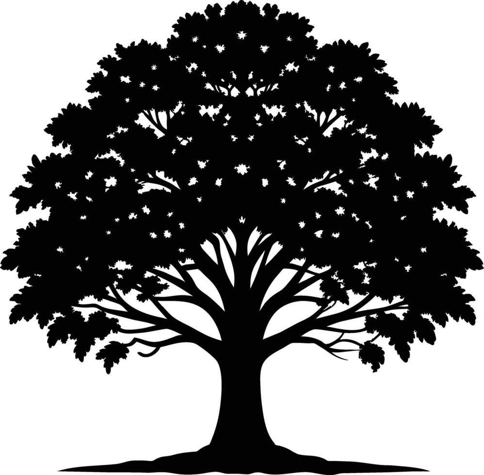 A oak tree with roots silhouette black vector