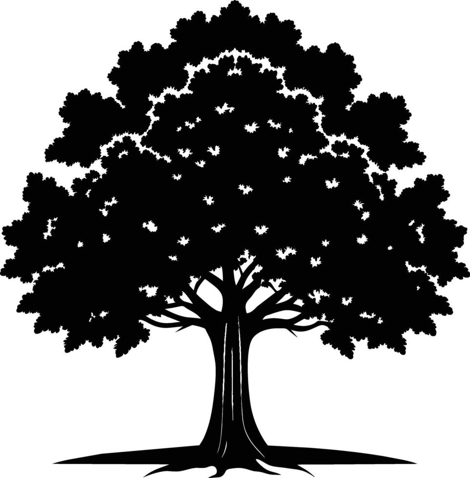 A oak tree with roots silhouette black vector
