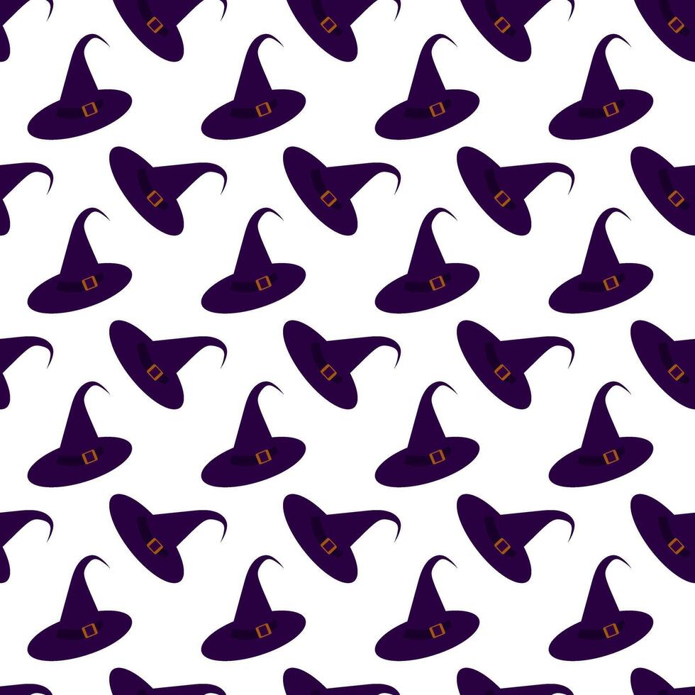 Purple witch hat with buckle. Seamless pattern. illustration. vector