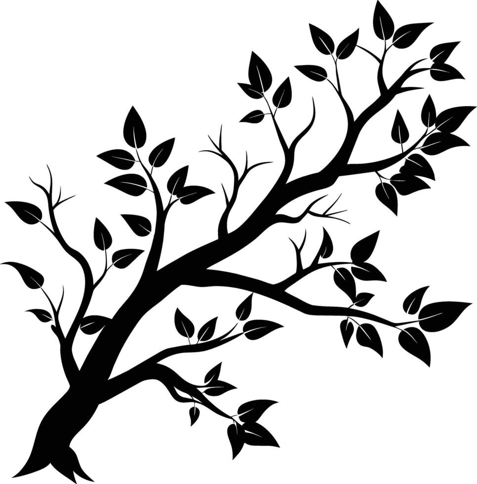 A tree branch silhouette with black leaf vector