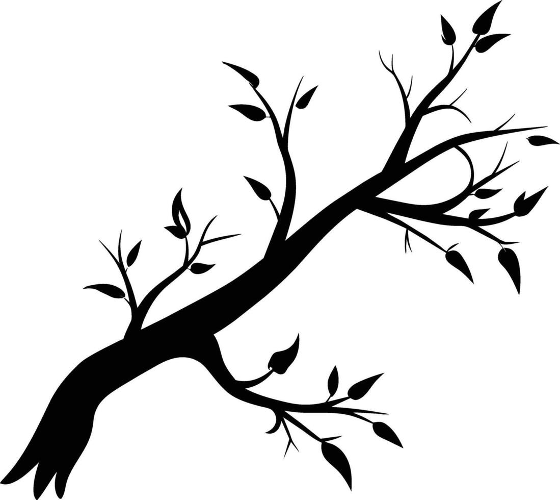 A tree branch silhouette with black leaf vector