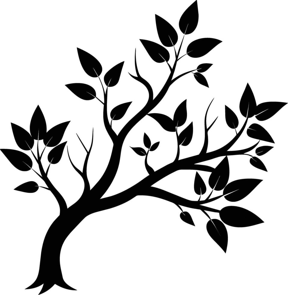 A tree branch silhouette with black leaf vector