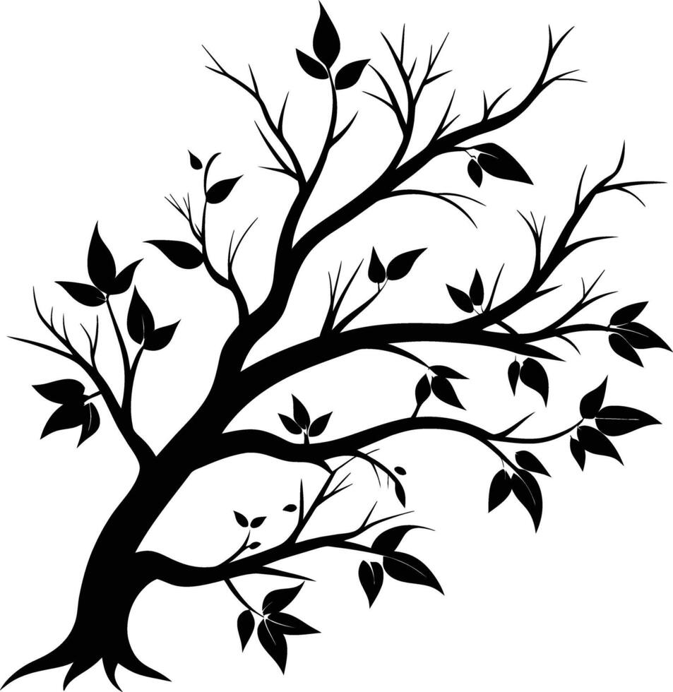 un árbol rama silueta con negro hoja vector