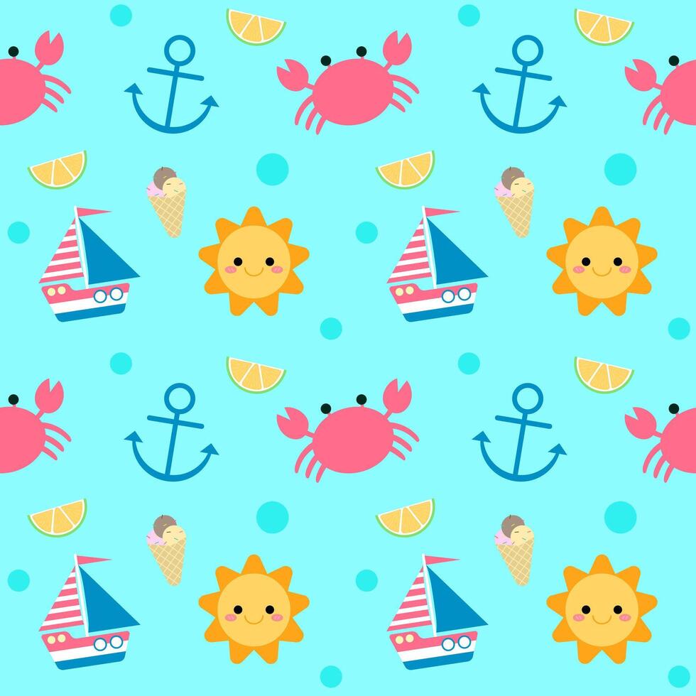 Kids seamless pattern cute summer hand drawn background vector