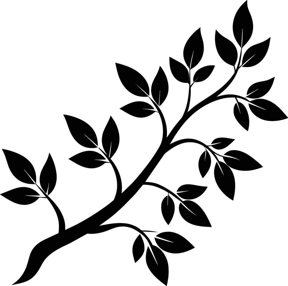 A tree branch silhouette with black leaf vector
