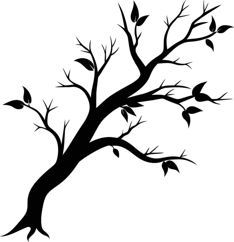 A tree branch silhouette with black leaf vector