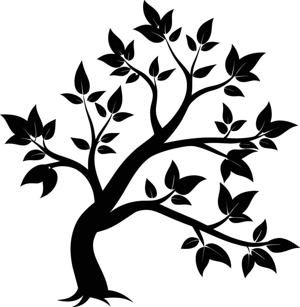 A tree branch silhouette with black leaf vector
