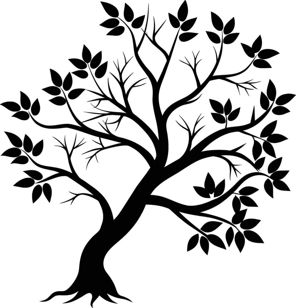 A tree branch silhouette with black leaf vector