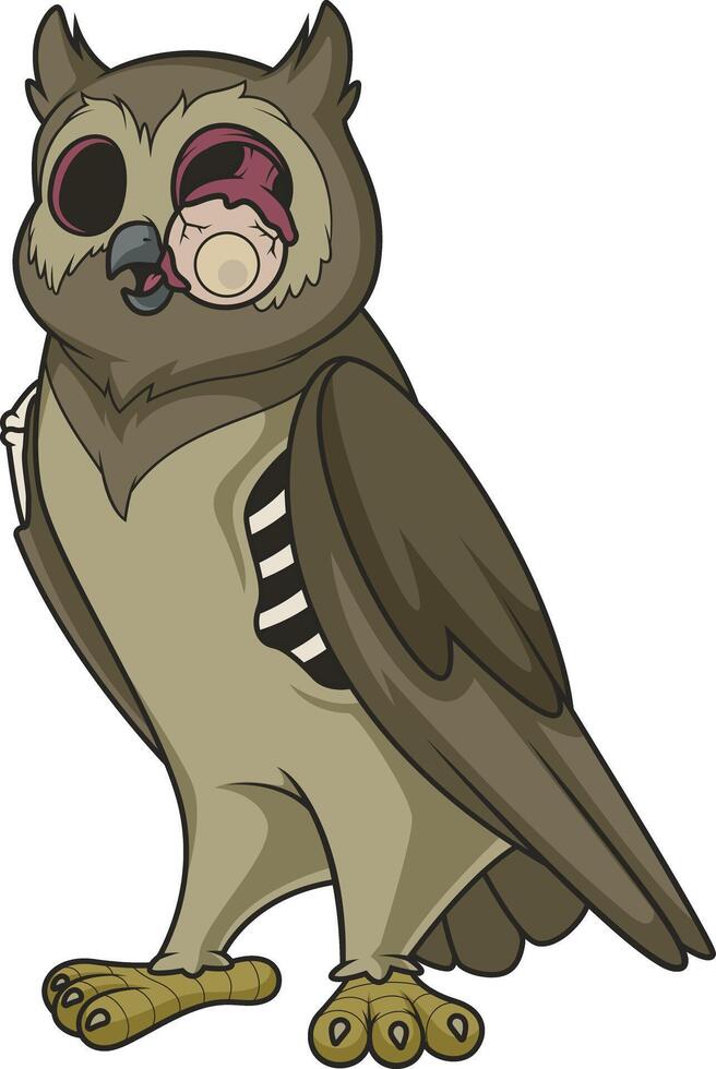 Creepy zombie owl cartoon drawing vector