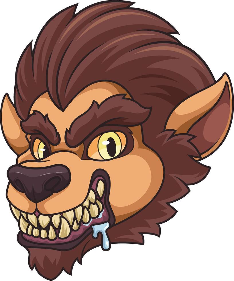 Drooling werewolf head cartoon drawing vector