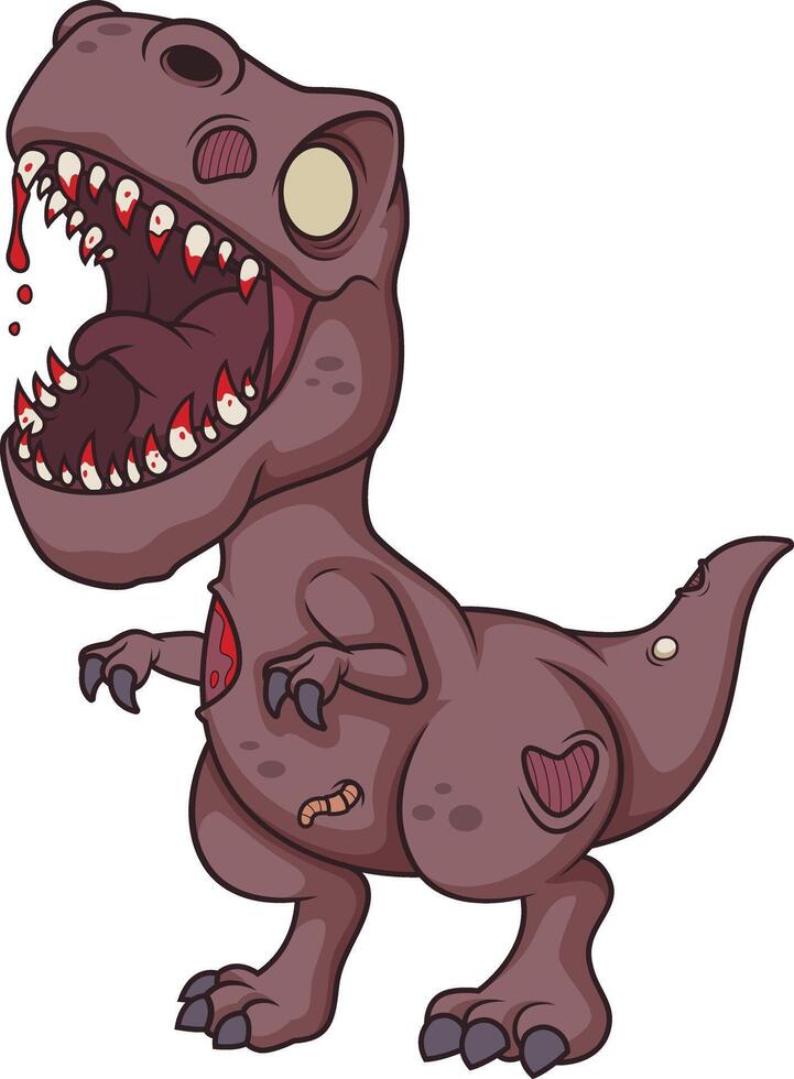 Siniestro zombi dinosaurio dibujos animados dibujo vector