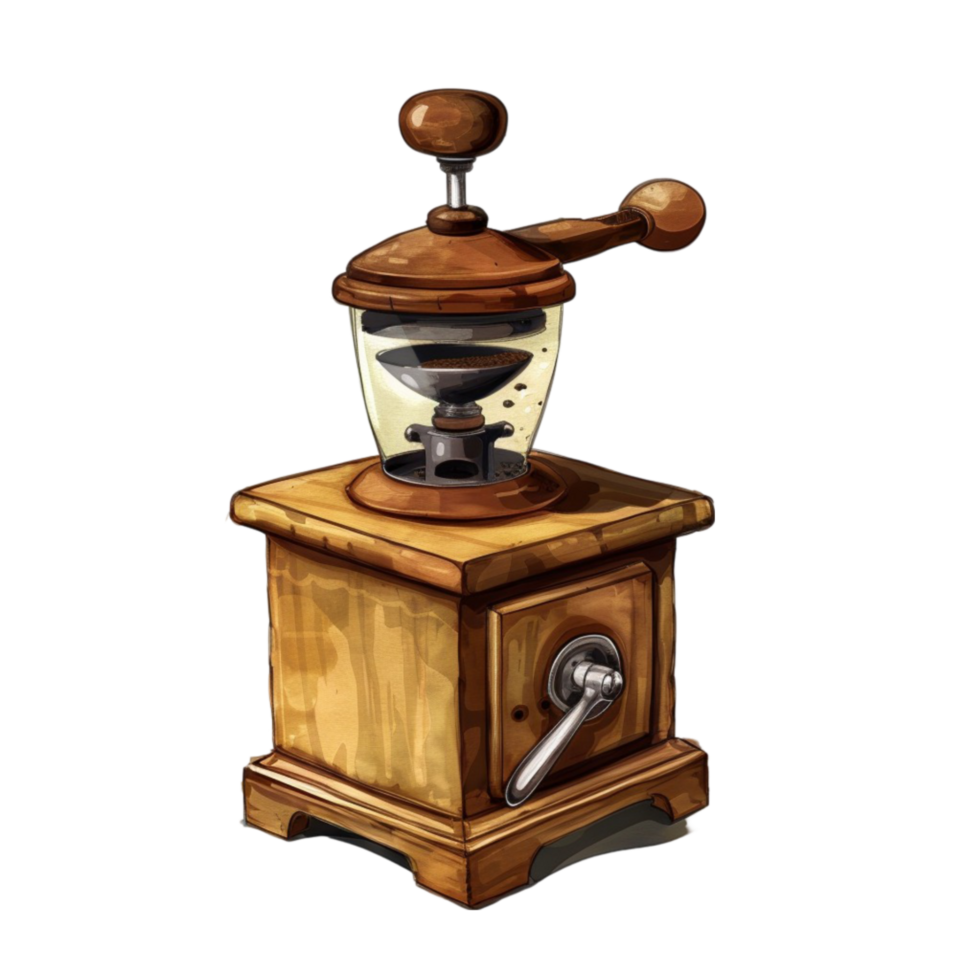 Nostalgic Aromas Embrace Tradition with a Retro Coffee Grinder and Machine png