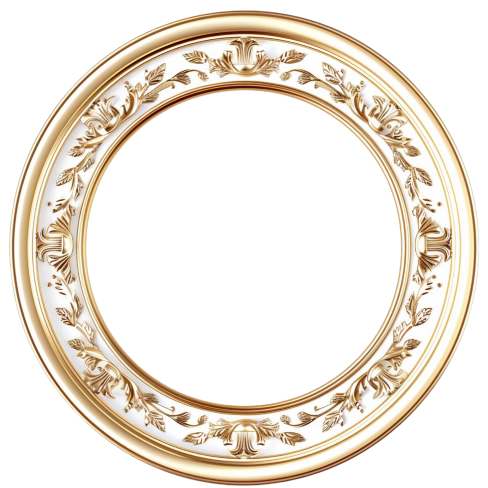 Majestic Flourish Intricate Floral Design Adorns Stylish Circular Gold Frame png