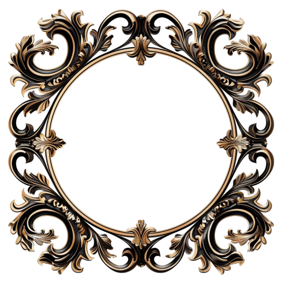 Golden Sophistication Stylish Circular Frame Enhanced with Royal Floral Details png