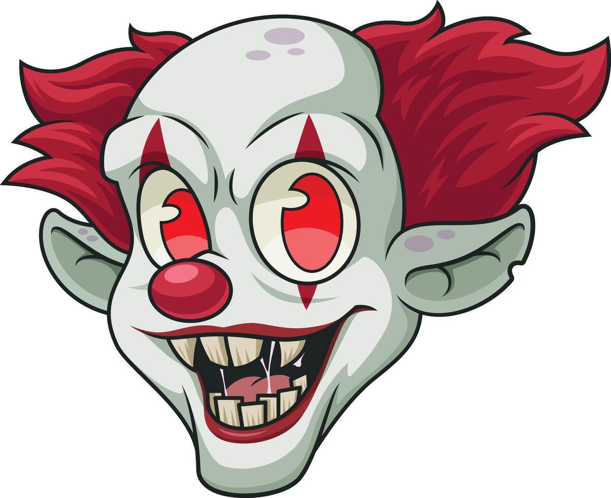 Siniestro payaso cabeza dibujos animados dibujo vector