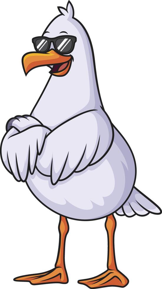 Seagull with sunglasses cartoon drawing vector