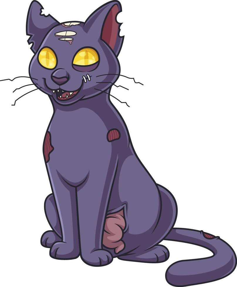 Creepy zombie cat cartoon drawing vector