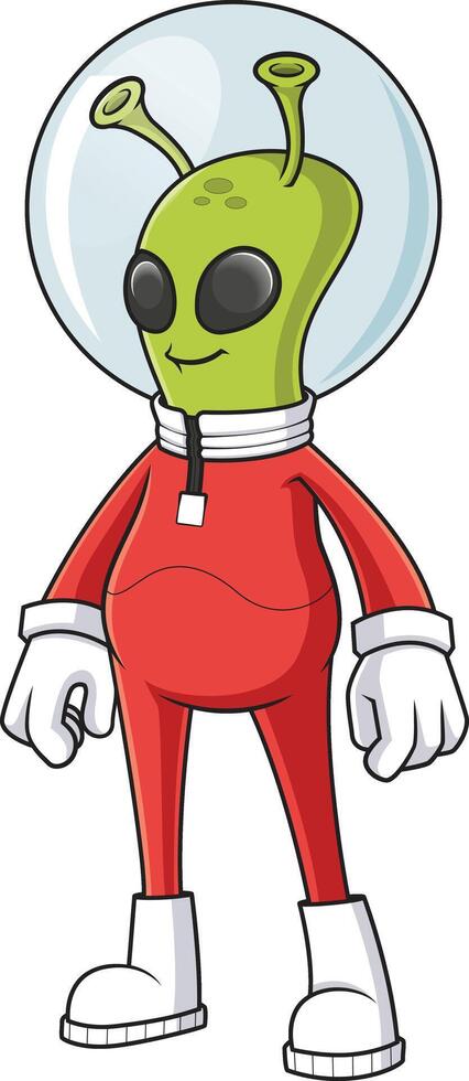 Green alien in uniform cartoon drawing vector