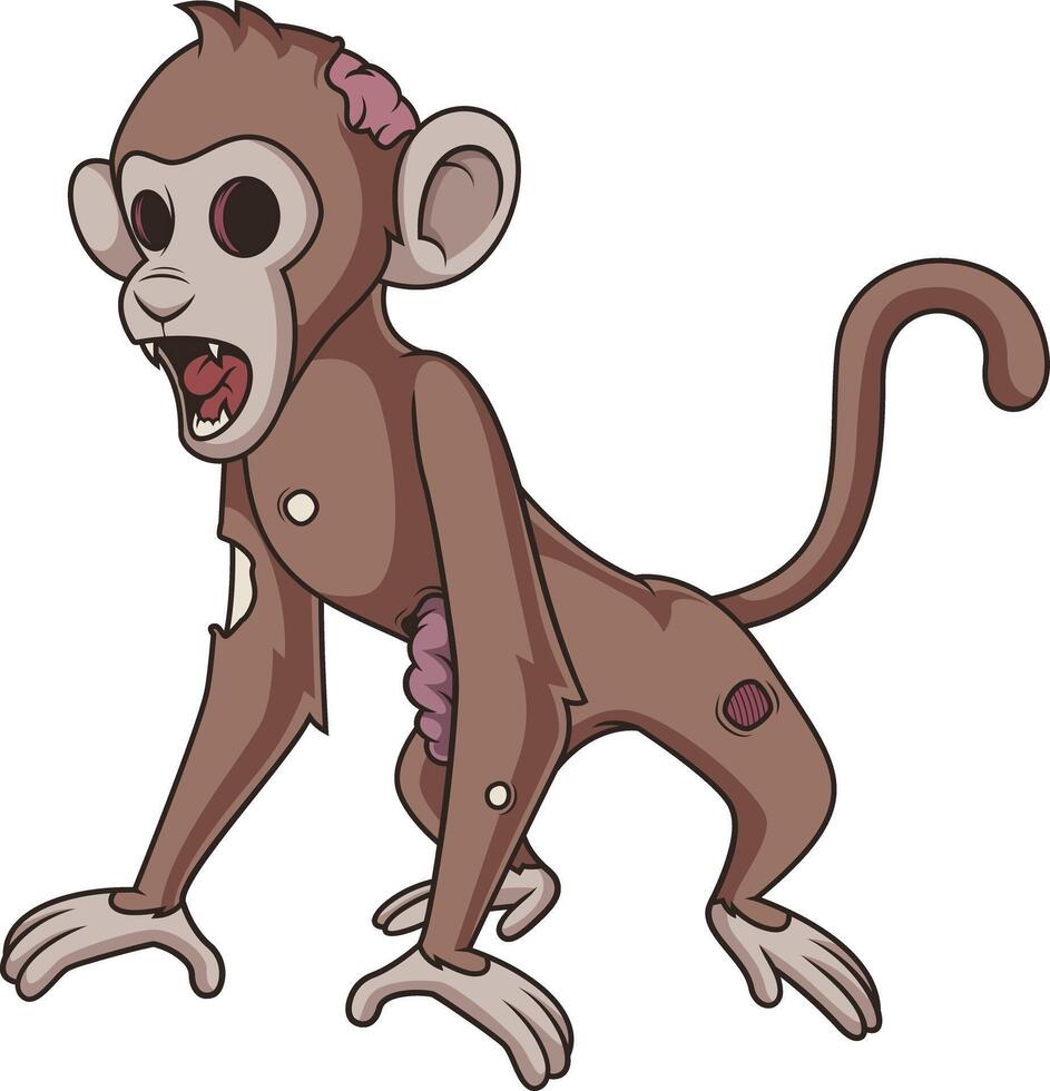 Creepy zombie monkey cartoon drawing vector
