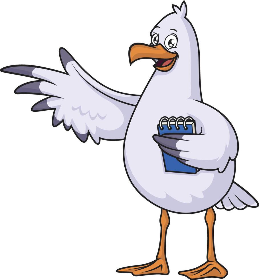 Cute seagull presenting cartoon drawing vector