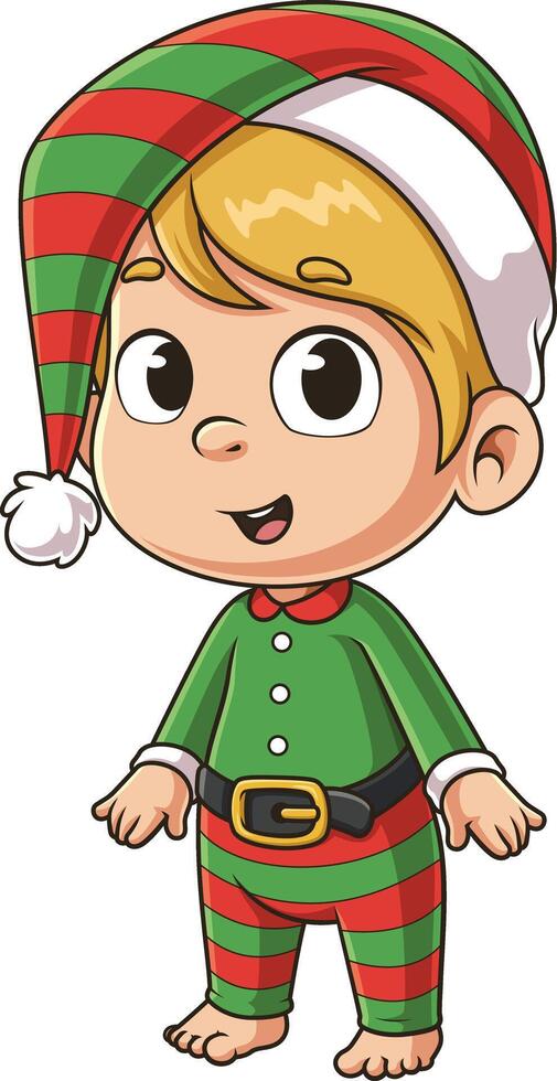 Baby boy christmas elf cartoon drawing vector